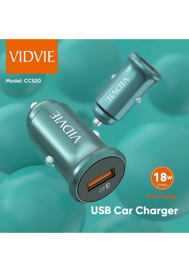 فيدفي - VIDVIE-CAR CHARGER CC520-TYPE-C CABLE INCLUDED-شاحن سيارة-كابل تايب سي-18w MAX-مخرج USB-شحن سريع-تصميم فريد وأنيق-ازرق - Image 1