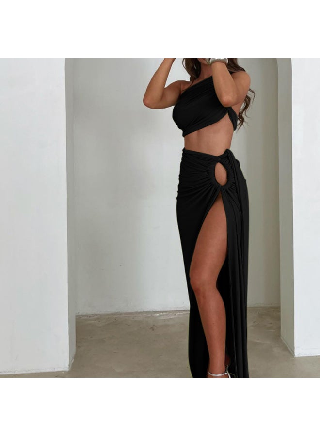 Women's Summer New Backless Tube Top Slim Split Skirt Suit