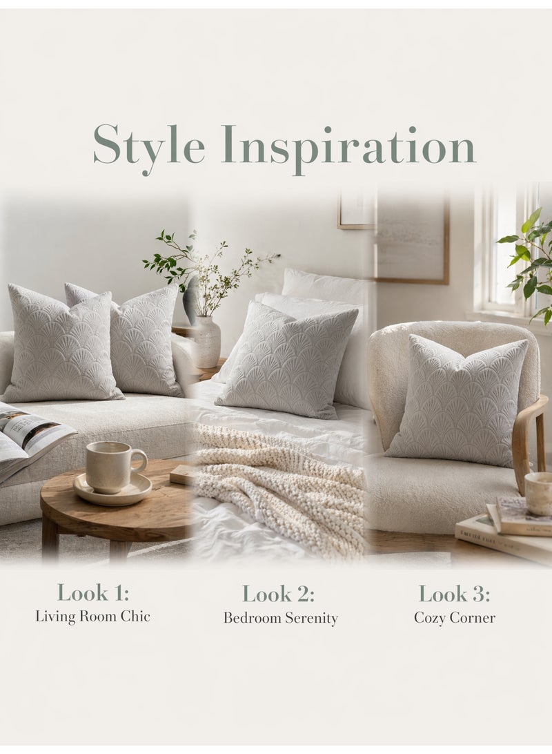 HOOGIFFT Set of 2 Premium Velvet Cushion Covers 45x45 cm - Luxury 3D Embroidered Geometric Decorative Throw Pillow Cases for Sofa, Couch, Living Room, Bedroom and Majlis Home Decoration (Light Grey) - Image 5