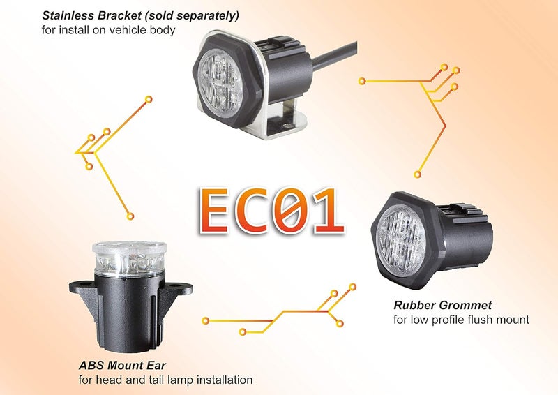 Unicorn Lighting EC01 Hideaway Warning Emergency Strobe Light - Amber/Blue, 2 + 2 LED - Image 3