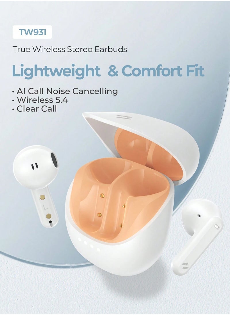 havit - TWS Earbuds Mini Size Wireless Earphones, Stereo Sound, Smart Touch Control, Lightweight Design, Comfortable with 2 Mic ENC for Sports & Travel, Type-C Charging Port, Compatible with iPhone, Samsung, Huawei, Xiaomi, Android & iOS Devices (Orange/White) - Image 1