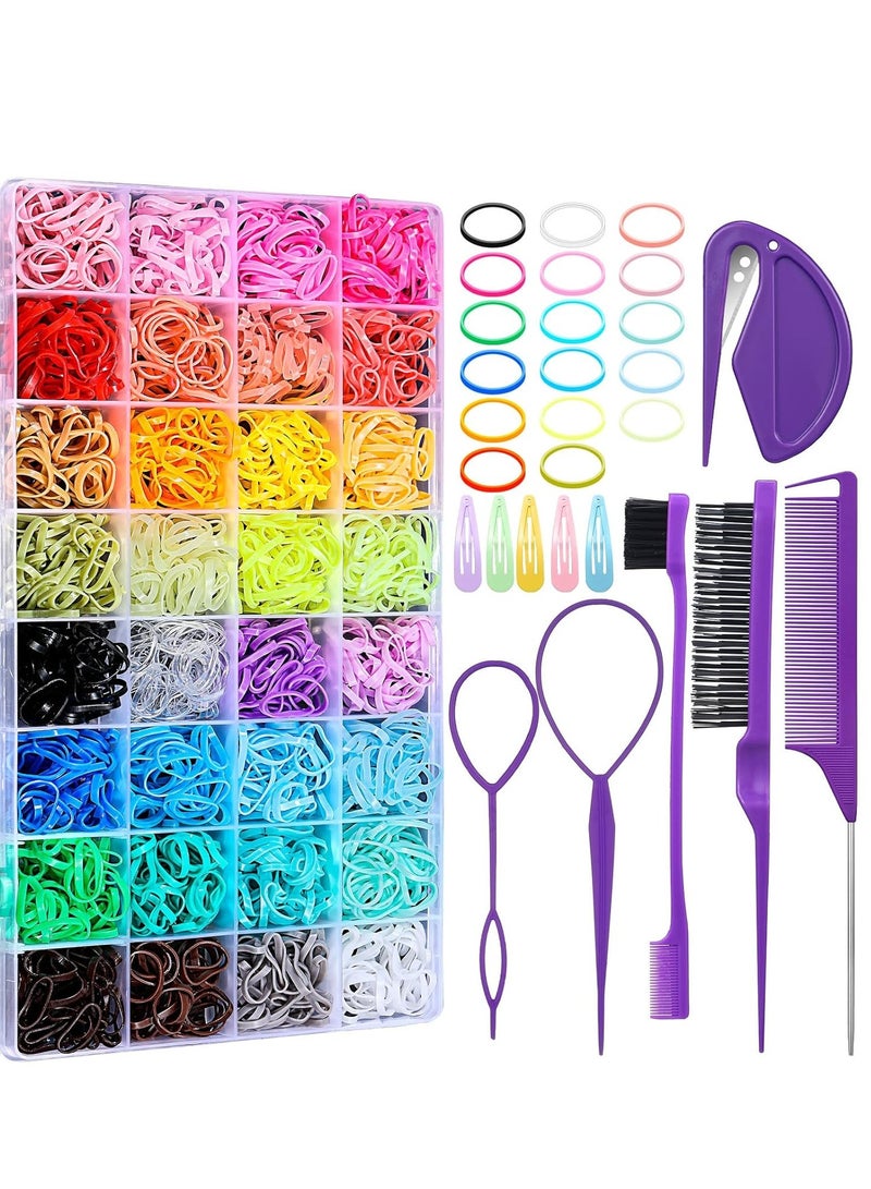 general 32 Colors Small Hair Rubber Bands with 16 Hair Styling Tools, 2000 Pcs Elastic Girl Baby Hair Ties Mini Hair Bands with Hair Elastic Cutter Hair Accessories Xmas Stuff for Girls Baby Toddlers Kids - Image 1
