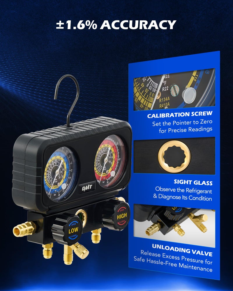 Orion Motor Tech مجموعة عدادات تكييف هواء أوريون موتور تكنولوجي، مجموعة عدادات مانيفولد ثلاثية لغازات التبريد R1234yf وR404a وR134a، مجموعة عدادات سيارات مع خراطيم وموصلات سريعة وصمامات ذاتية الإغلاق لشحن وتفريغ فريون السيارة - Image 5