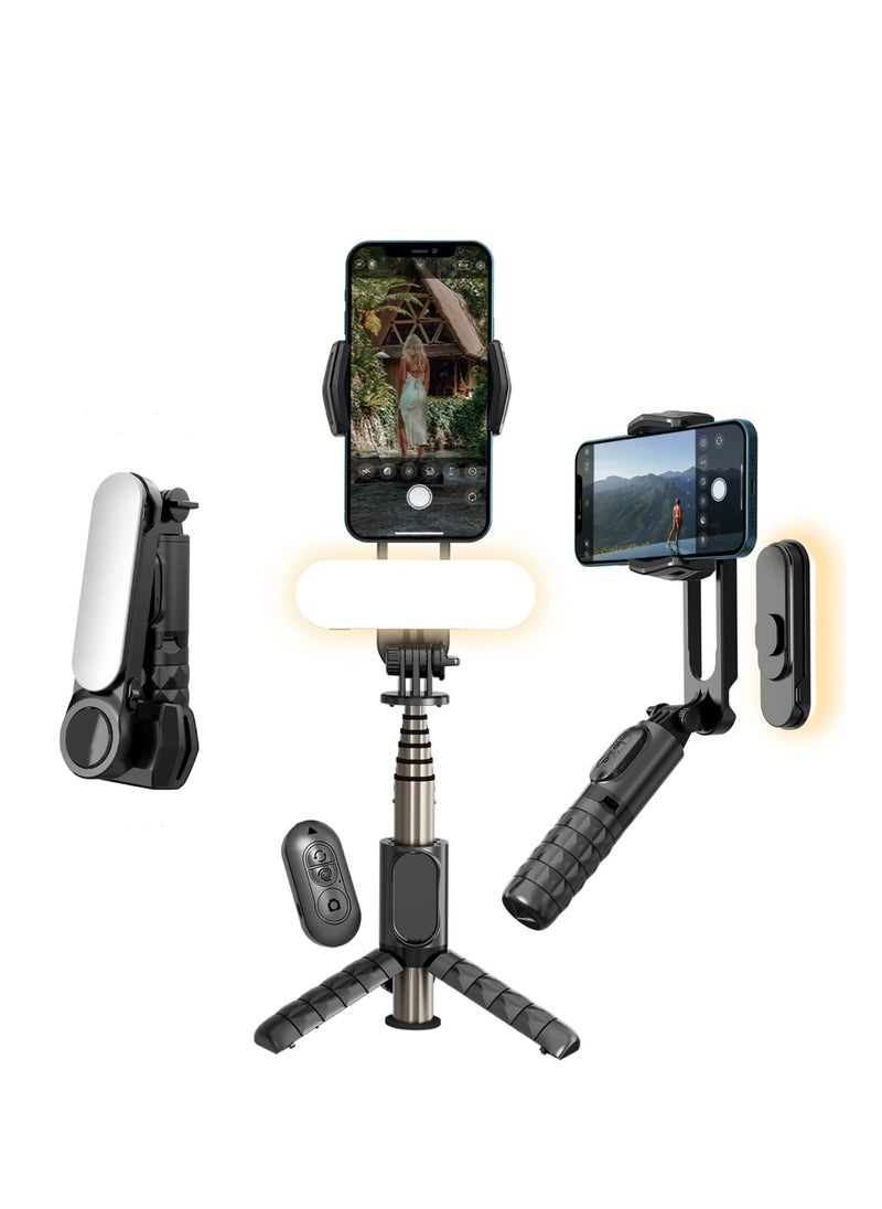 SYOSI - Gimbal Stabilizer For Smartphones, 360° Rotation Tripod with Wireless Remote Fill Light, Portable Phone Holder Auto Balance 1-Axis Gimbal for Filming Bluetooth Selfie Stick Mobile Phone Holder - Image 1