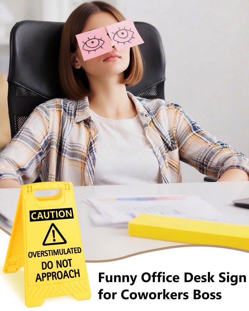EXUBERIUM Caution Overstimulated Do Not Approach Office Decor, Funny Desk Sign for Women Coworkers, Easter Day Gag Gifts for Tax Season, Sarcastic Desk Accessories, Phone Holder with Mirror - Image 5