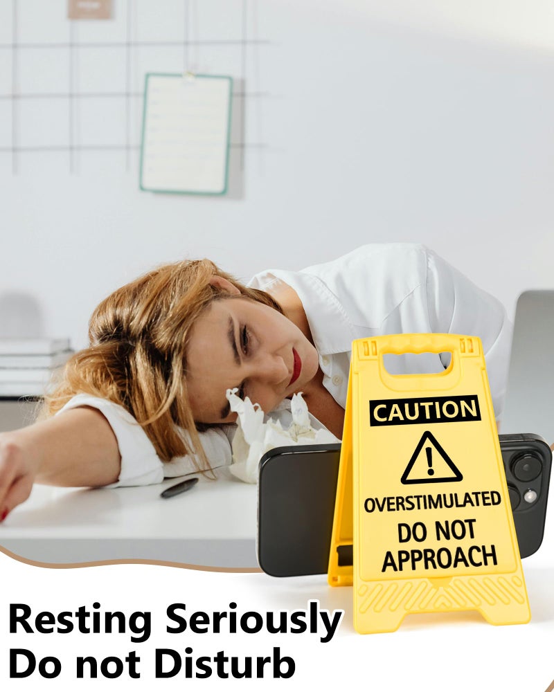 EXUBERIUM Caution Overstimulated Do Not Approach Office Decor, Funny Desk Sign for Women Coworkers, Easter Day Gag Gifts for Tax Season, Sarcastic Desk Accessories, Phone Holder with Mirror - Image 4