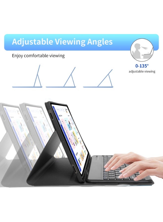 UCHUANG Compatible with Samsung Galaxy Tab S7Plus/S7FE/S8Plus/S9Plus/S9FEplus 12.4-inch Universal Keyboard Case, Magnetic Detachable Wireless Arabic Keyboard with Pen Slot Protective Cover-Black - Image 5