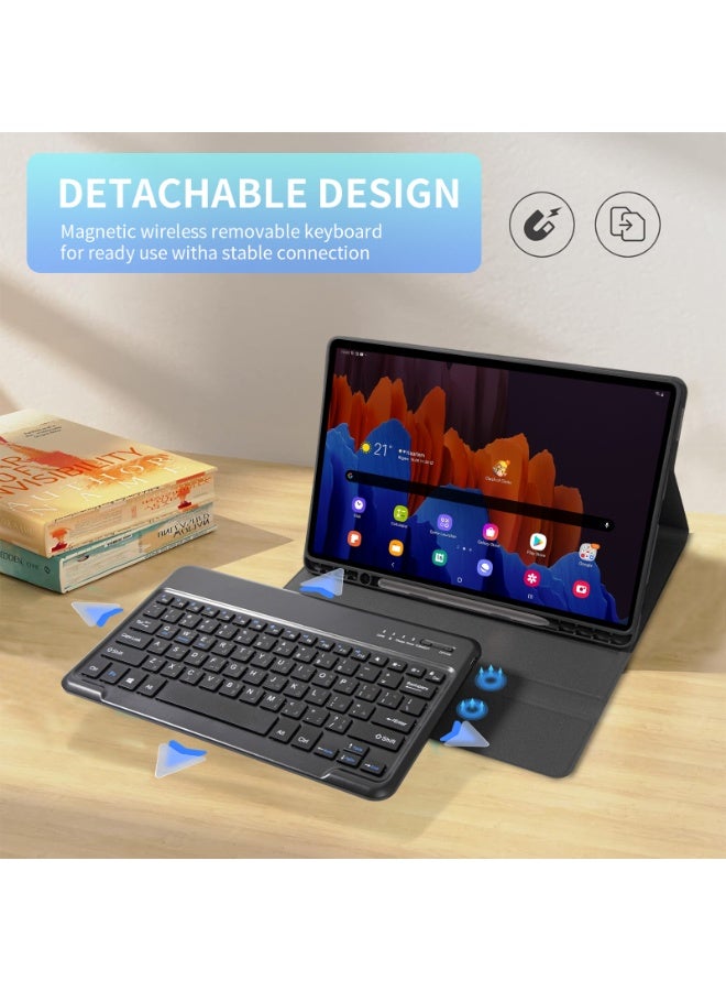 UCHUANG Compatible with Samsung Galaxy Tab S7Plus/S7FE/S8Plus/S9Plus/S9FEplus 12.4-inch Universal Keyboard Case, Magnetic Detachable Wireless Arabic Keyboard with Pen Slot Protective Cover-Black - Image 3
