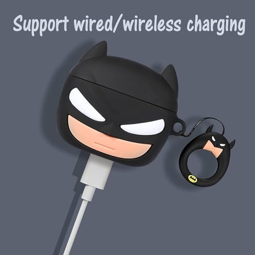 Meyaar Compatible for AirPods Pro 2nd Generation Case Cover with Keychain, Soft Silicone Skin Case Cover Full Protective (Only Silicone Cover) (Batman) - Image 2