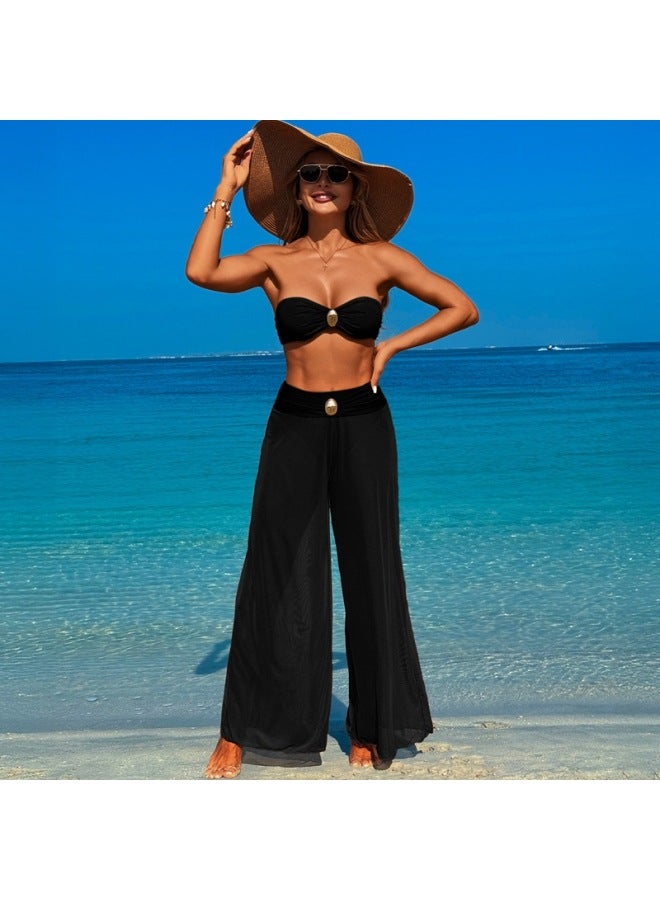 European And American Swimwear Bikini Three-piece Beach Wear Split Swimsuit European And American Women-Color:Camel Bikini-Size:XL