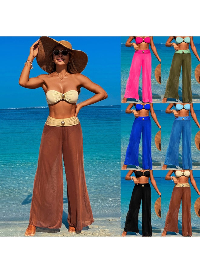 European And American Swimwear Bikini Three-piece Beach Wear Split Swimsuit European And American Women-Color:Camel Bikini-Size:XL