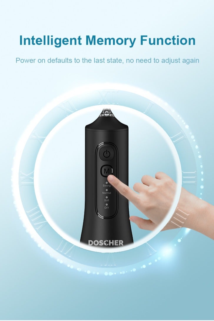 DOSCHER Portable Water Dental Flosser For Teeth Cleaning Dental Oral Irrigator With 4 Modes Scalable 4 Jet Nozzles IPX7 Water Resistance 300ML - Black - Image 4