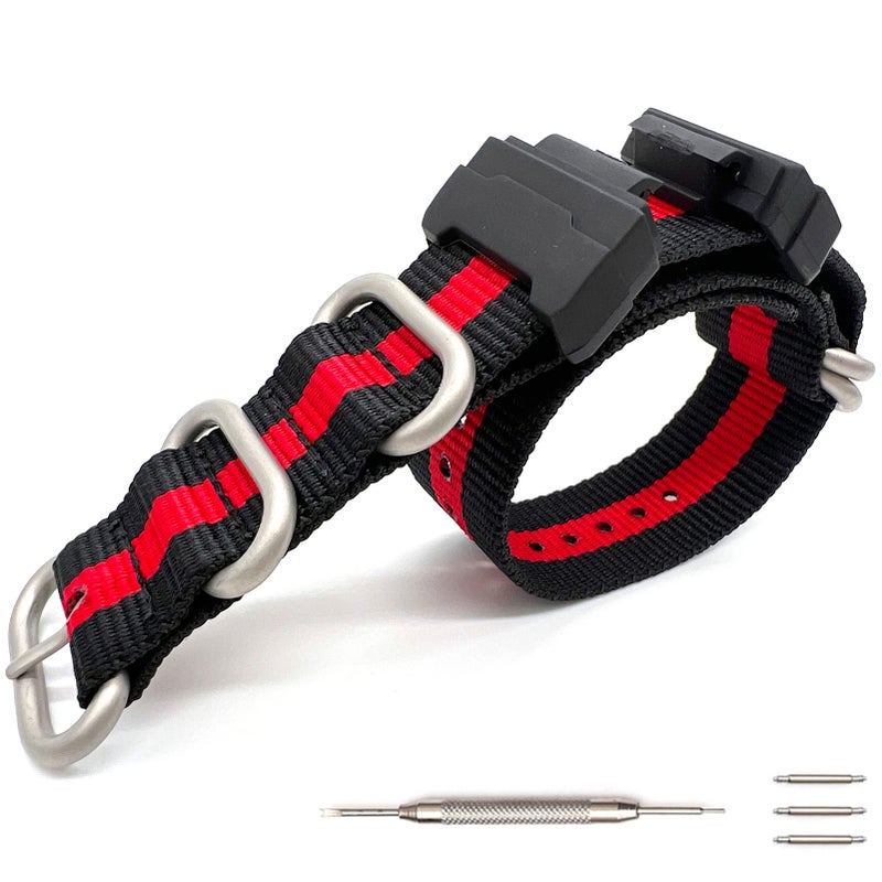 Lijinlan Military Ballistic Nylon Strap Replacement G-Shock Watch Bands Compatible with Casio G-Shock Watch Model GW100/GA100/GA400/GD120/ DW-D5500 /DW5600E/ DW6900/DW-9052/GWM5610/GW9400 (Black-Red) - Image 1