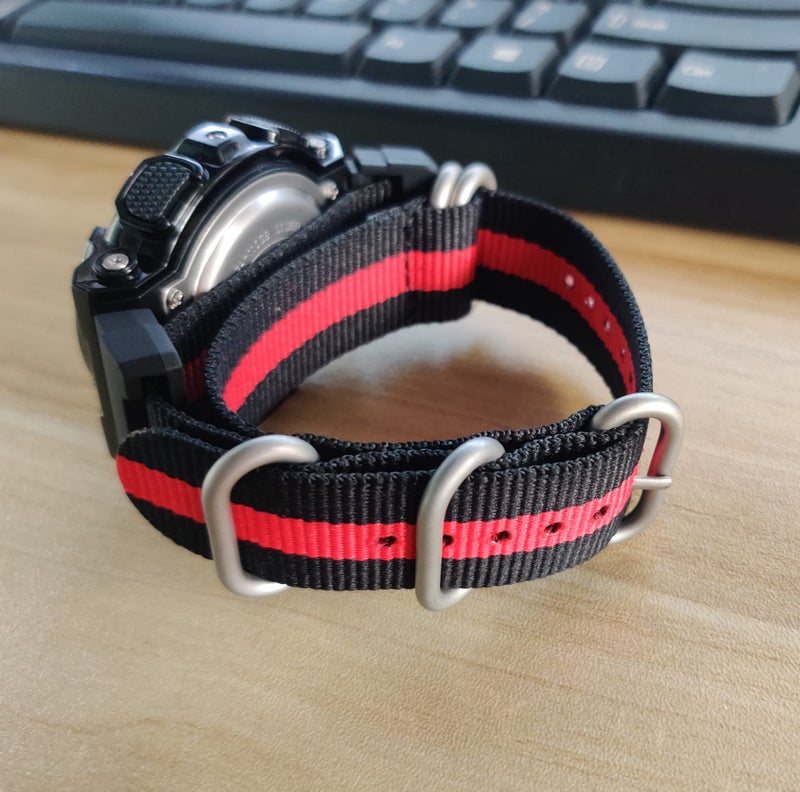 Lijinlan Military Ballistic Nylon Strap Replacement G-Shock Watch Bands Compatible with Casio G-Shock Watch Model GW100/GA100/GA400/GD120/ DW-D5500 /DW5600E/ DW6900/DW-9052/GWM5610/GW9400 (Black-Red) - Image 3
