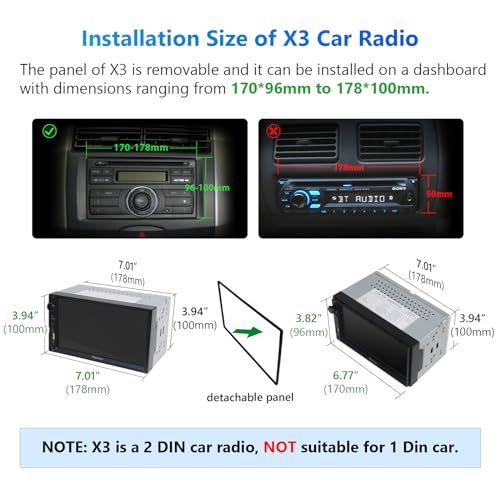 Eonon 7'' Double Din Car Stereo Wireless CarPlay & Wireless Android Auto Car Audio Receivers with AHD Backup Camera, Built in DSP, Bluetooth, MirrorLink, SWC, FM/AM, Fast Charge - X3 - Image 2