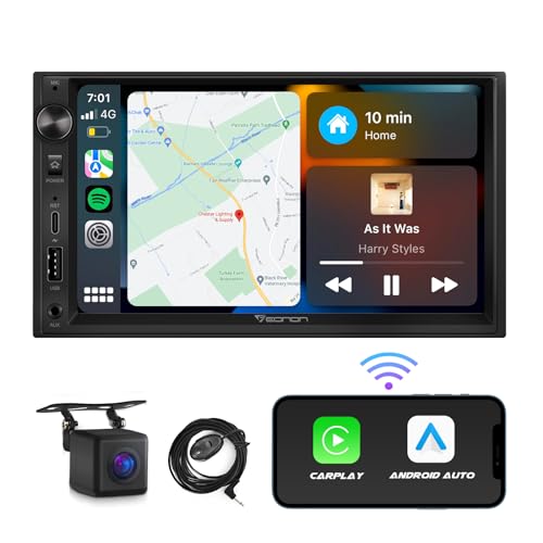 Eonon 7'' Double Din Car Stereo Wireless CarPlay & Wireless Android Auto Car Audio Receivers with AHD Backup Camera, Built in DSP, Bluetooth, MirrorLink, SWC, FM/AM, Fast Charge - X3 - Image 1