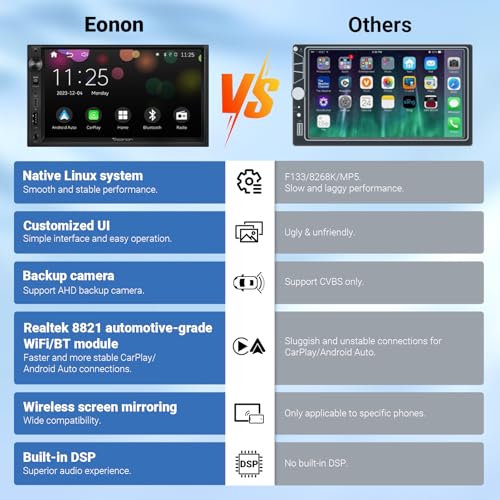 Eonon 7'' Double Din Car Stereo Wireless CarPlay & Wireless Android Auto Car Audio Receivers with AHD Backup Camera, Built in DSP, Bluetooth, MirrorLink, SWC, FM/AM, Fast Charge - X3 - Image 4