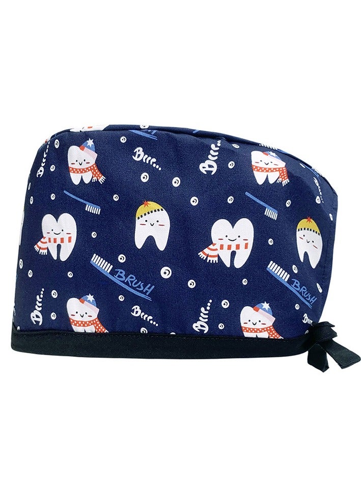 KUYING Cotton Printed Surgical Cap Strap Adjustable Medical Work Cap 