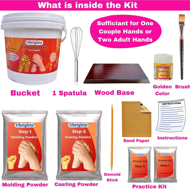 Ubrighty Hand Casting Kit for Couples Husband Parents Spacial Anniversary Birthday Gift 3D Moulding Powder for Hand Foot Molding Clay Hand Mould Kit for Couple Full Couple KIT - Image 3