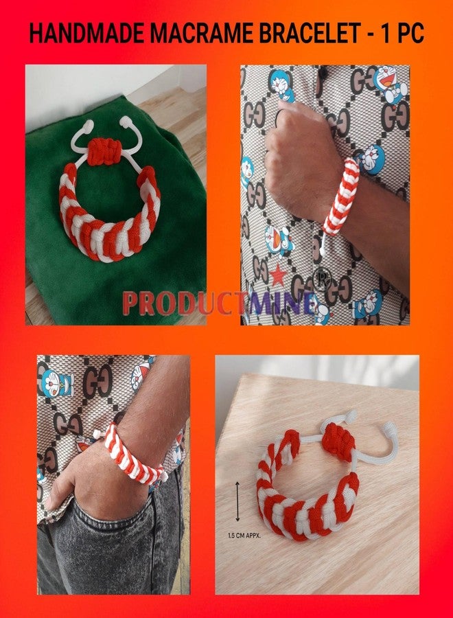PRODUCTMINE سوار PRODUCTMINE® أحمر وأبيض مصنوع يدويًا، سوار معصم قابل للتعديل، سوار صداقة للنساء والرجال، لطيف على البشرة - Image 4