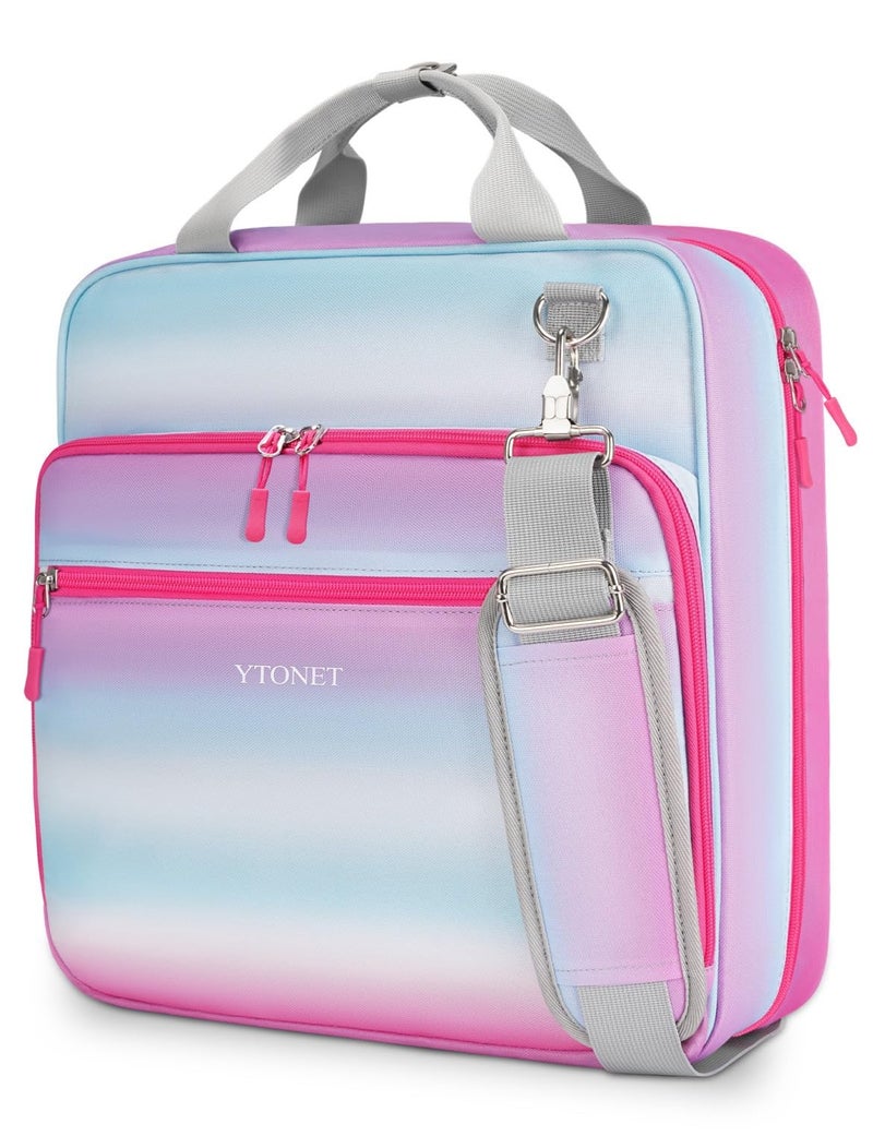 Ytonet Zipper Binder with Shoulder Strap, 3 Inch 3 Ring Binder with Zipper, 600 Sheets Large Capacity Waterproof School Binder Organizer for Girls Students Fit 15.6 Inch Laptop, Blue-Pink Gradient - Image 1