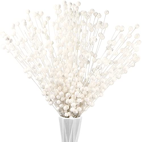 Syhood 200 Pieces Artificial Christmas Berries  Stems Tree Decorations DIY Wreath Crafts Fireplace Decor  White 138 Inches