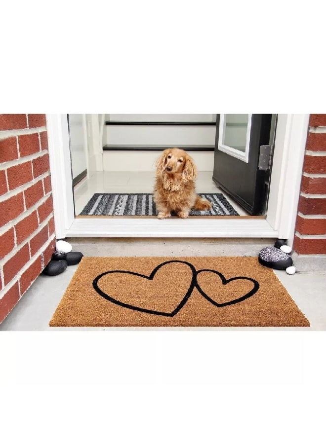 EVIDECO Non-Slip Backing Attractive Design Double Heart Door Mat Black and Brown 45 x 75 cm 140461048 - Image 2