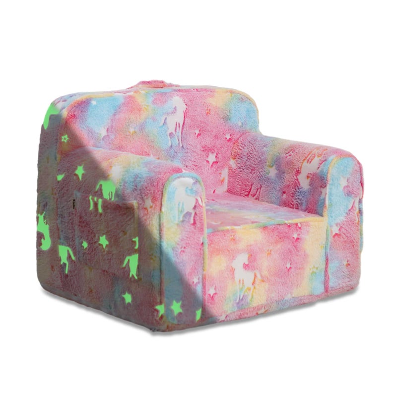 Comfy Toddler ChairKids Foam ChairKids Armchair Toddler Couch Baby Kids Sofa Reading Chair with Glow in The DarkGlow Pink
