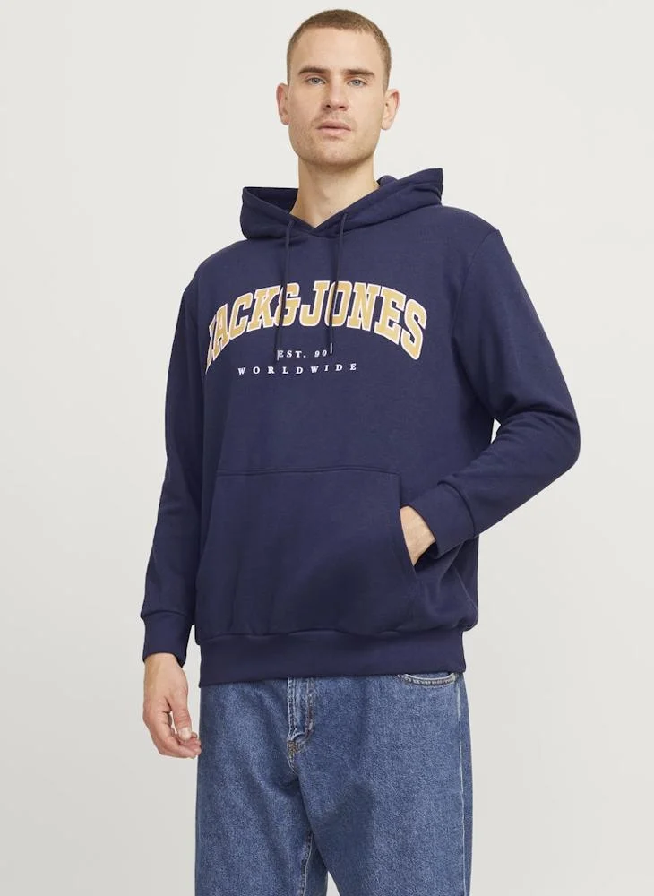 JACK & JONES Plus Size Logo Print Relaxed Fit Hoodie