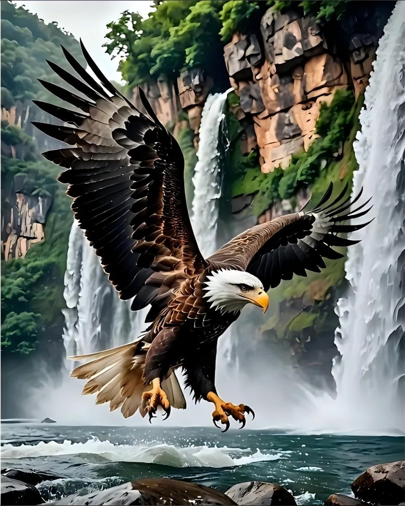 Askkqtx Eagle Paint By Numbers Kit For Adults  Diy Waterfall Paint By Numbers For Beginner  Watercolor Oil Painting By Number On Canvas For Home Decor And Gifts 16X20 Inch - Image 1