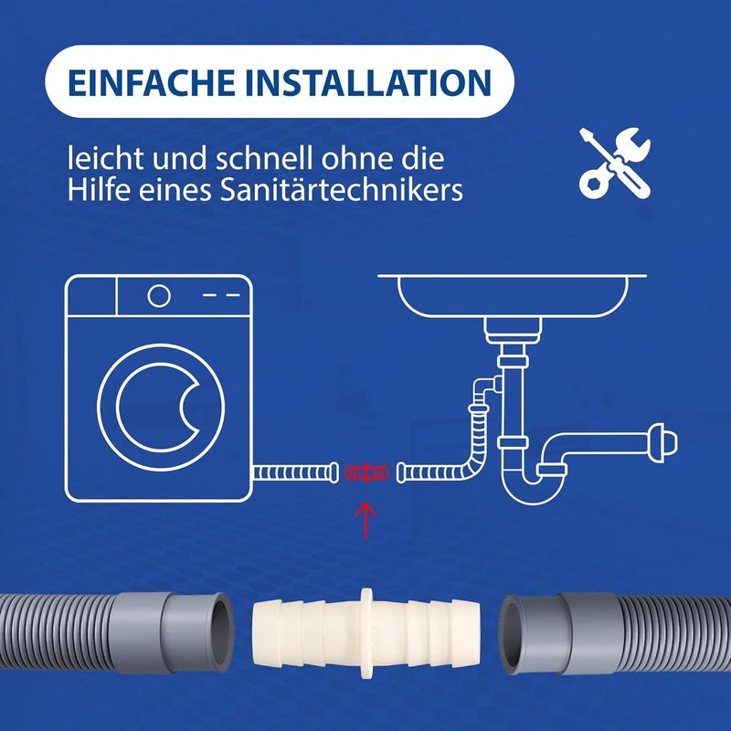 22x22mm Diameter Hose Extension and Connection - or Washer - High Quality Straight Connector for Connecting and Extending Drain Hose for Washing Machine, Dishwasher, Garden Hose - Made in Europe - Image 2
