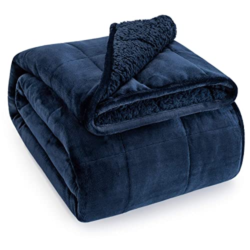 Sivio Sherpa Fleece Weighted Blanket for Adult 20lbs Heavy Fuzzy Throw Blanket with Soft Plush Flannel Reversible FullSize Super Soft Extra Warm Cozy Fluffy Blanket 60x80 Inch Dual Sided Navy Blue
