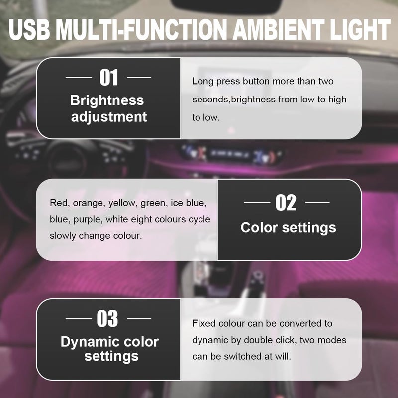 Wevdn 2 PCS USB Type C LED Ambient Light, Adjustable Brightness 8 Color RGB LED Interior Lighting, Mini USB Night Atmosphere Lamp for Car Home Decoration, Universal Car Interior Accessories - Image 5