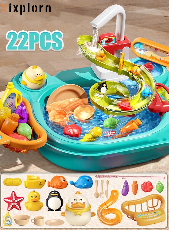 Vixplorn Electric dishwasher toy Dishwasher toy Pretend kitchen toy set Fishing toy Water play toy Water circulation - Image 1