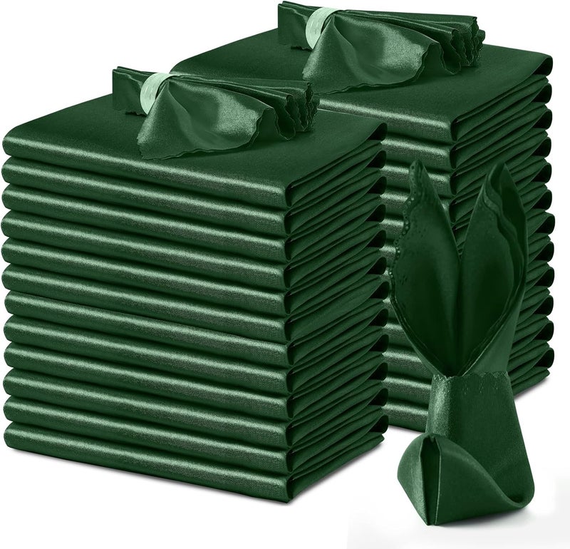 VACVELT 24 Pack Forest Green Satin Dinner Napkins 12x12 Inch Scalloped Elegant Square Table Napkins for Wedding Banquet Graduation Party - Image 1