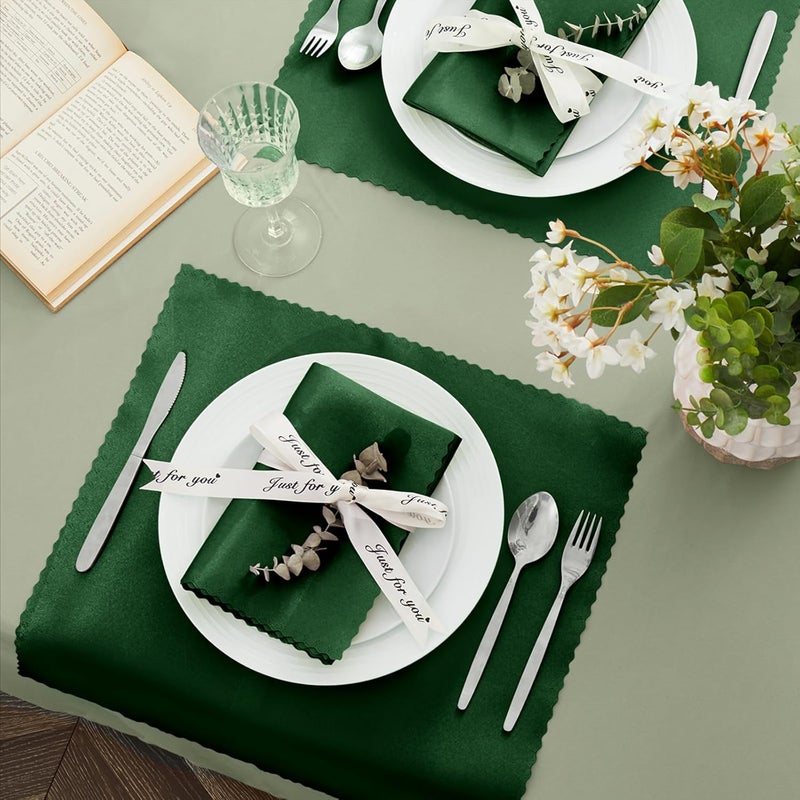 VACVELT 24 Pack Forest Green Satin Dinner Napkins 12x12 Inch Scalloped Elegant Square Table Napkins for Wedding Banquet Graduation Party - Image 3