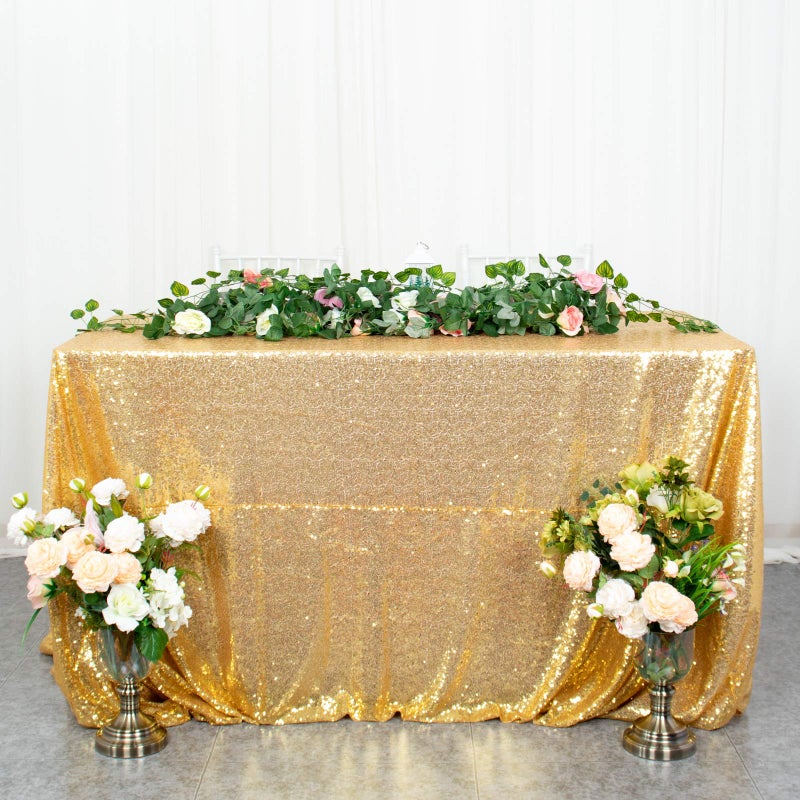 ShiDianYi Gold50inx72in Rectangular Sequin Tablecloth Popular Bridal Dress Table ClothFashion Tablecloth Overlay