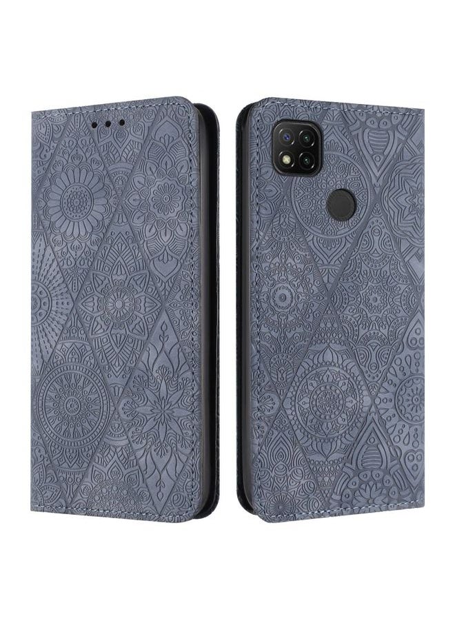 HuHa Case Cover For Xiaomi Redmi 9C / 10A Ethnic Embossed Adsorption Leather Phone Case Grey 