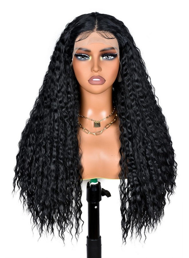 ANNISOUL Nnisoul Black Long Curly Lace Front Wigs For Black Women Deep Wave Lace Front Wig 13X4 Hd Transparent Lace Water Wave Frontal Wig Glueless Synthetic Hair Pre Plucked With Baby Hair Natural Hairline - Image 1