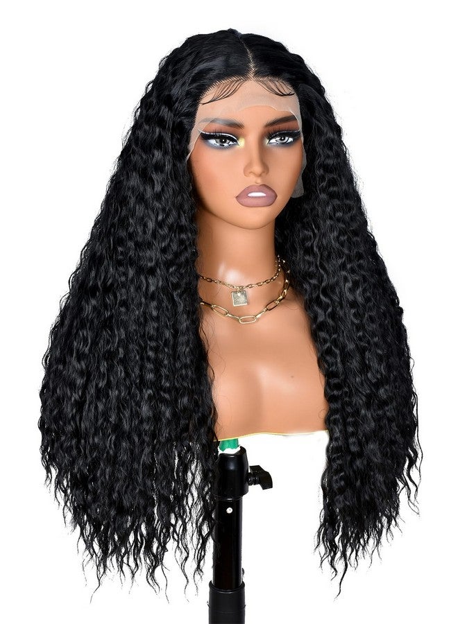 ANNISOUL Nnisoul Black Long Curly Lace Front Wigs For Black Women Deep Wave Lace Front Wig 13X4 Hd Transparent Lace Water Wave Frontal Wig Glueless Synthetic Hair Pre Plucked With Baby Hair Natural Hairline - Image 5