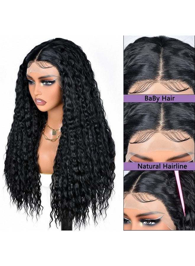 ANNISOUL Nnisoul Black Long Curly Lace Front Wigs For Black Women Deep Wave Lace Front Wig 13X4 Hd Transparent Lace Water Wave Frontal Wig Glueless Synthetic Hair Pre Plucked With Baby Hair Natural Hairline - Image 4
