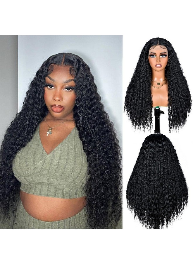 ANNISOUL Nnisoul Black Long Curly Lace Front Wigs For Black Women Deep Wave Lace Front Wig 13X4 Hd Transparent Lace Water Wave Frontal Wig Glueless Synthetic Hair Pre Plucked With Baby Hair Natural Hairline - Image 3
