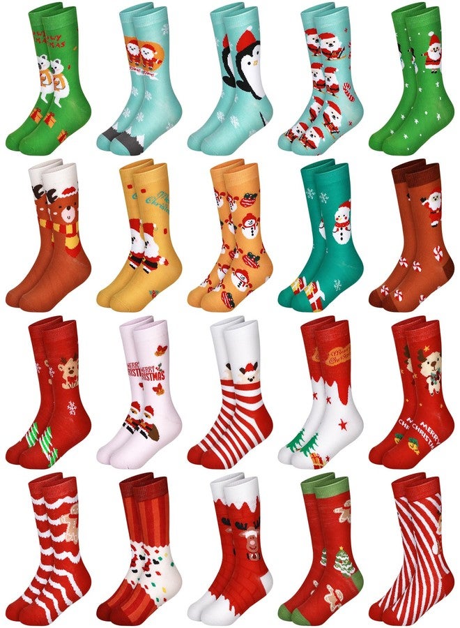 Liitrsh 20 Pairs Christmas Kids Socks Bulk Xtmas Funny Novelty Socks Stripe Cute Snowman Elk Santa Children Christmas Socks for Girl Boy Gifts - Image 1