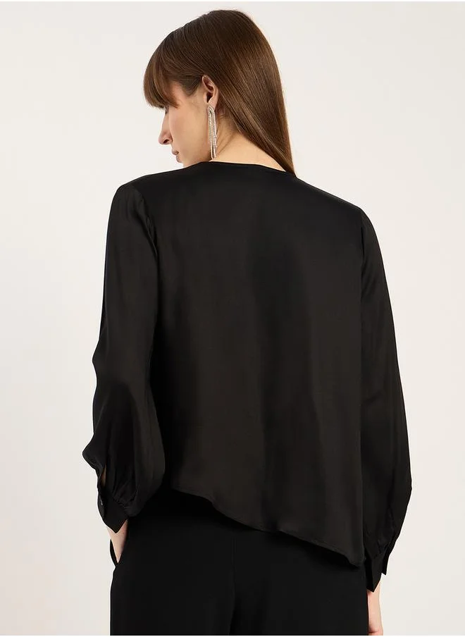 فيميلا Satin Cowl Neck Asymmetrical Hem Top