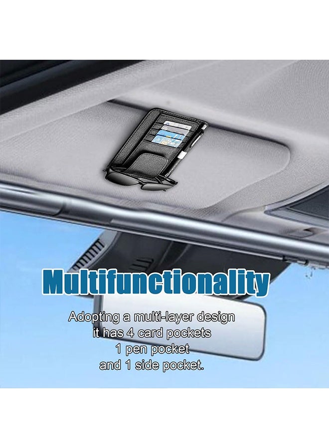 1 Pc Black Small Car Sun Visor Organizer with Sunglasses Clip, Auto Visor Document Holder & Storage, Universal Car Accessories for Sunglasses, Document, Card, Pen & Driver License - Image 5