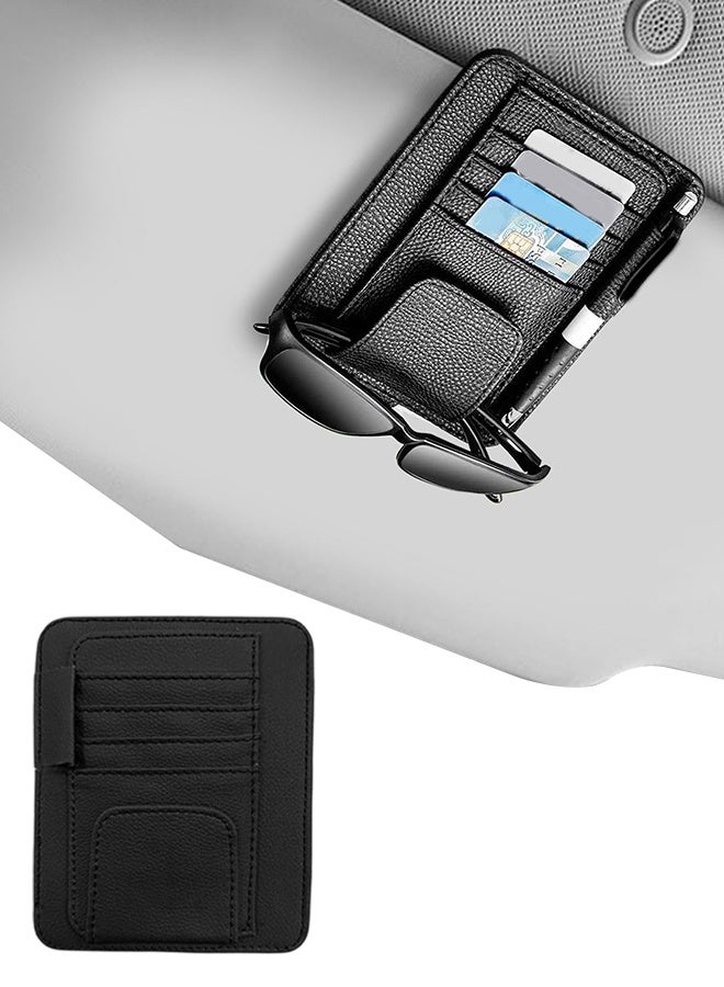 1 Pc Black Small Car Sun Visor Organizer with Sunglasses Clip, Auto Visor Document Holder & Storage, Universal Car Accessories for Sunglasses, Document, Card, Pen & Driver License - Image 1