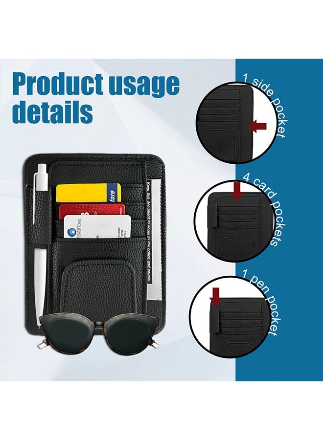1 Pc Black Small Car Sun Visor Organizer with Sunglasses Clip, Auto Visor Document Holder & Storage, Universal Car Accessories for Sunglasses, Document, Card, Pen & Driver License - Image 3