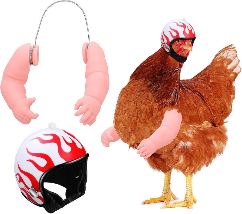 Gejoy 2 Pieces Hens Helmet Chicken Arms Toys Set Include Chicken Hats and Doll Arms for Small Pet Supplies Animal Hats Doll Accessories for Hens Small Pet Parakeet Pets Supplies Photoshoots and Pranks - Image 1