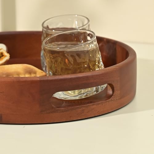 BRICK BROWN ® Premium Handcrafted Classic Round Tray for Breakfast Serving Trays Dining Table Home Decoration Wooden Tray Unique Design Handmade Multipurpose Serving Tray in Mango Wood(12x12 Inch) - Image 3