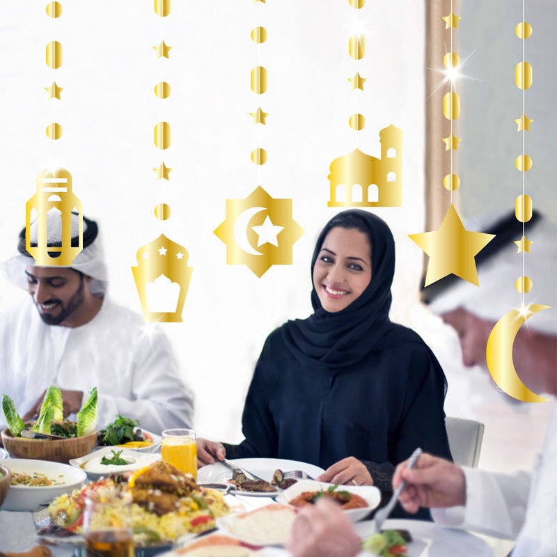 6 قطع لافتات ذهبية لعيد الفطر وأكاليل زينة رمضان للمنزل معلقة لعلامات مباركة العمرة النجمة الزخرفية - Image 4